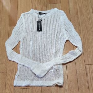 PrettyLittleThing Cream Sheer Knit Top